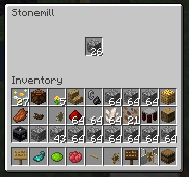 Stonemill GUI with one inventory slot containing cobblestone